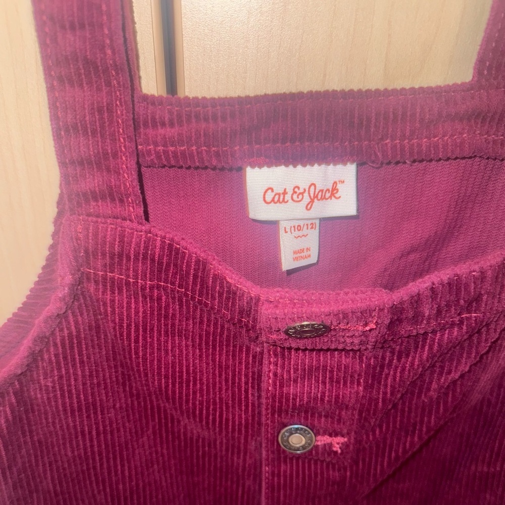 Cat & Jack Girls Burgundy Corduroy Button Front Jumper Dress Size 10/12 - Picture 3 of 5